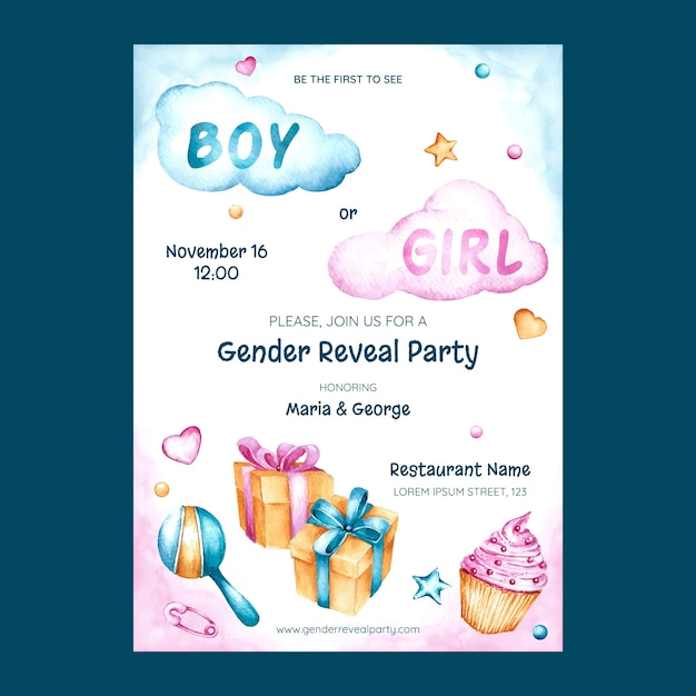 Free vector gender reveal party invitation template