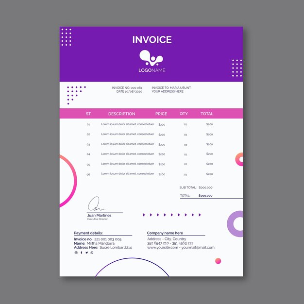 General business invoice template with shapes