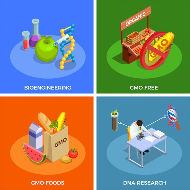 Genetically Modified Organisms Isometric Concept