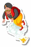 Free vector genie coming out of magic lamp cartoon character sticker