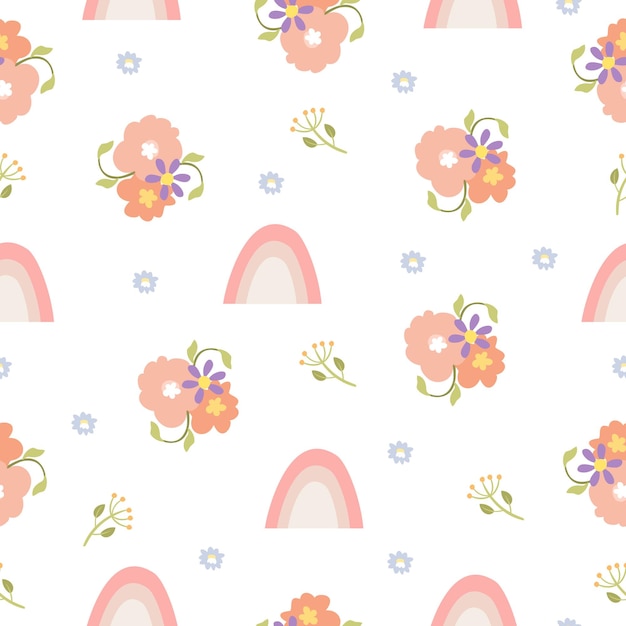 gentle seamless pattern with rainbow and flowers