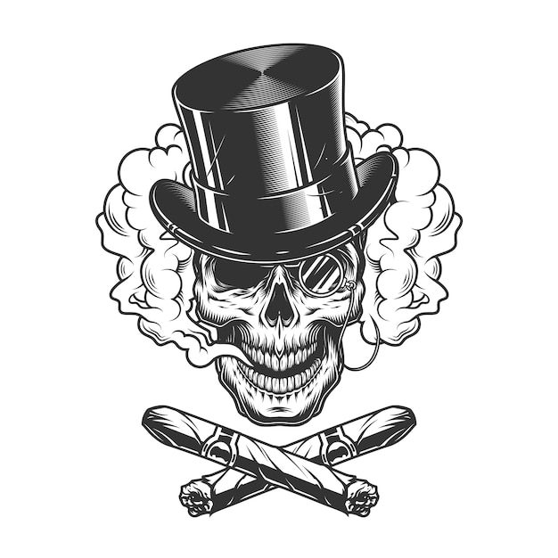 Free vector gentleman skull wearing cylinder hat