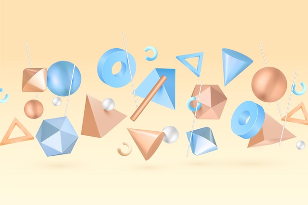 Geometric 3d shapes floating background