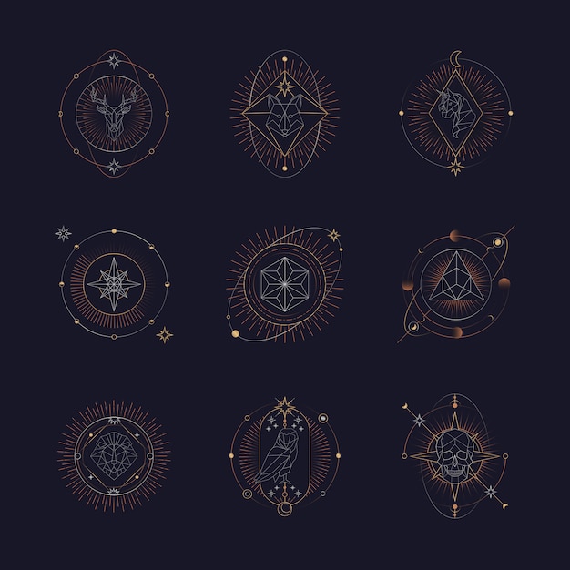 Free vector geometric astrological symbols tarot card