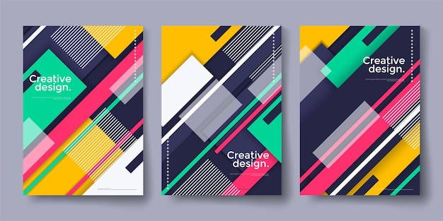 Geometric background design poster set Abstract graphic pattern Vertical concept banner Ornament mosaic layout Business presentation book cover Vector illustration