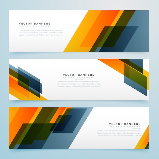 Geometric banners with yellow and gray shapes