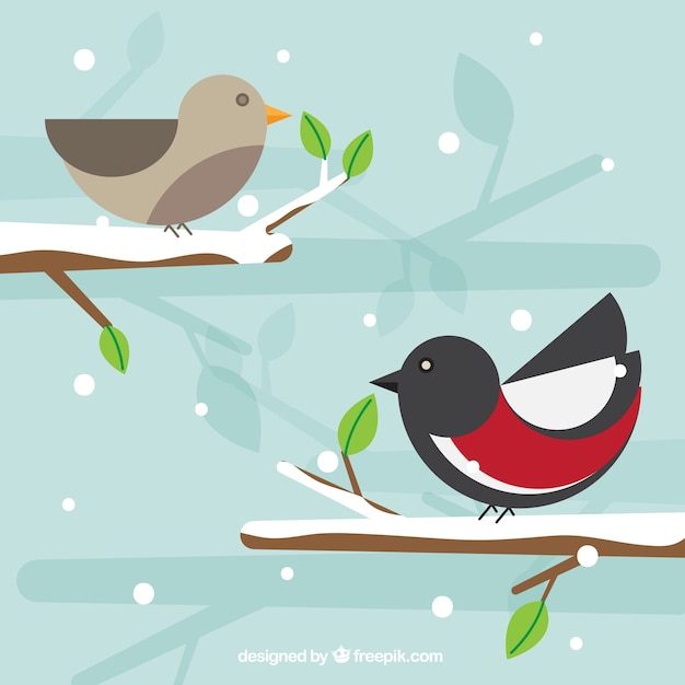 Free Vector geometric birds on snowy branches