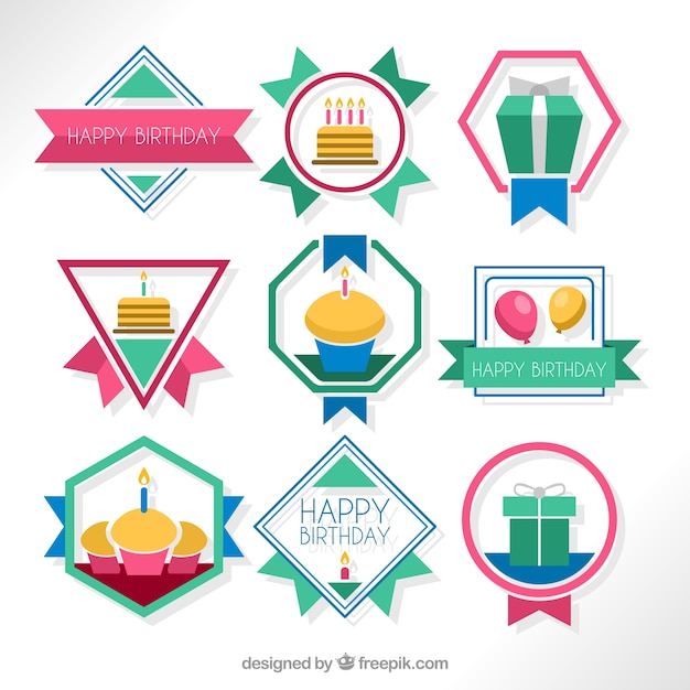 Geometric birthday badges in flat design