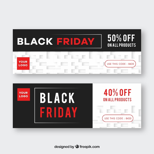 Geometric black friday banners in white and black