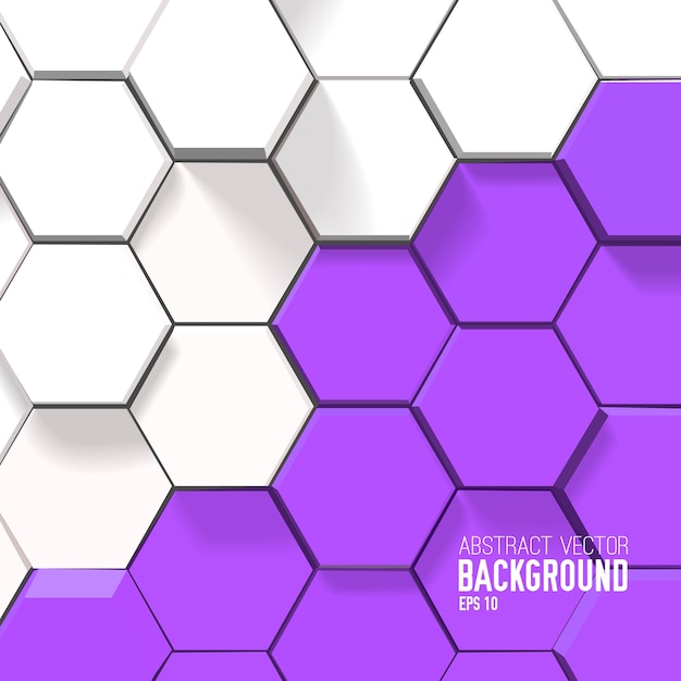 Geometric bright background with white and purple hexagons