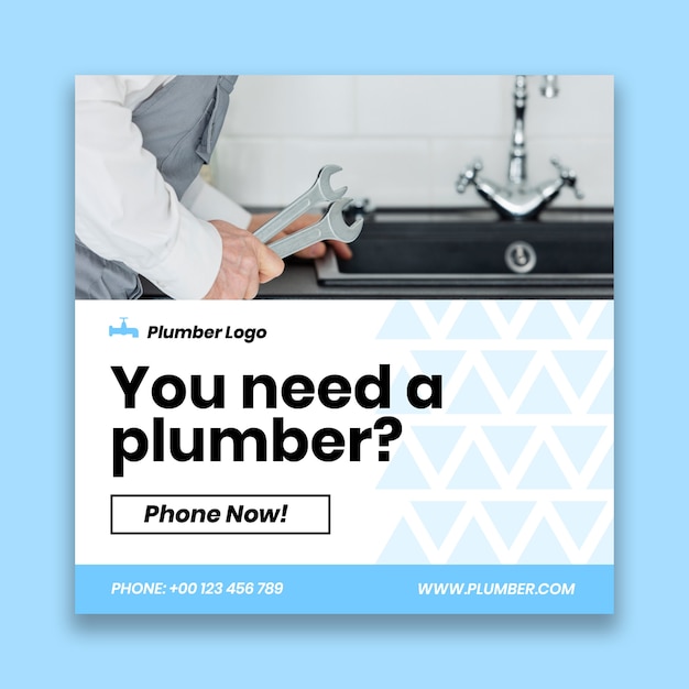 Free vector geometric call your plumber social media post