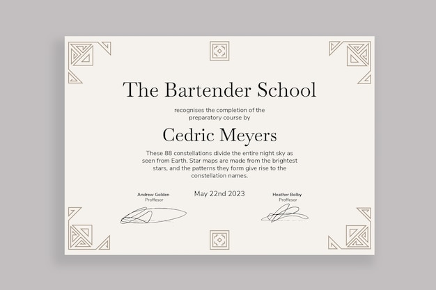 Geometric cedric meyers bartender certificate