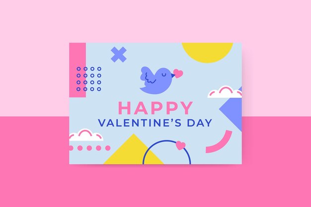 Geometric childlike valentine's day horizontal card template