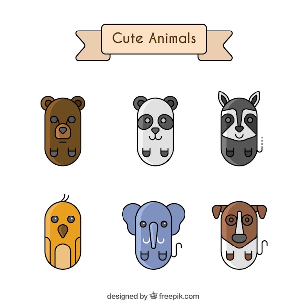 Geometric collection of six cute animals