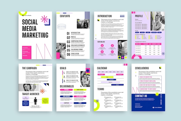 Geometric colorful social media marketing proposal template