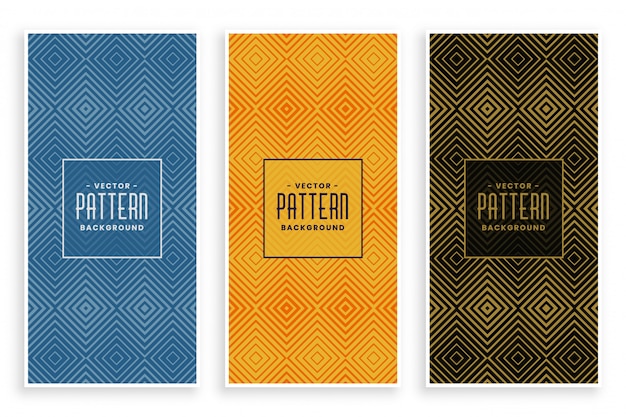 Geometric diamond shape lines abstract pattern banner set