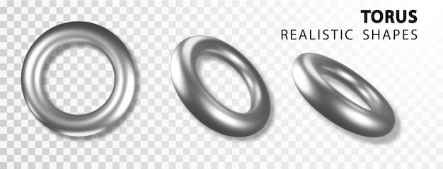 Free Vector geometric element in shape of silver d torus round realistick ring tor set isolated