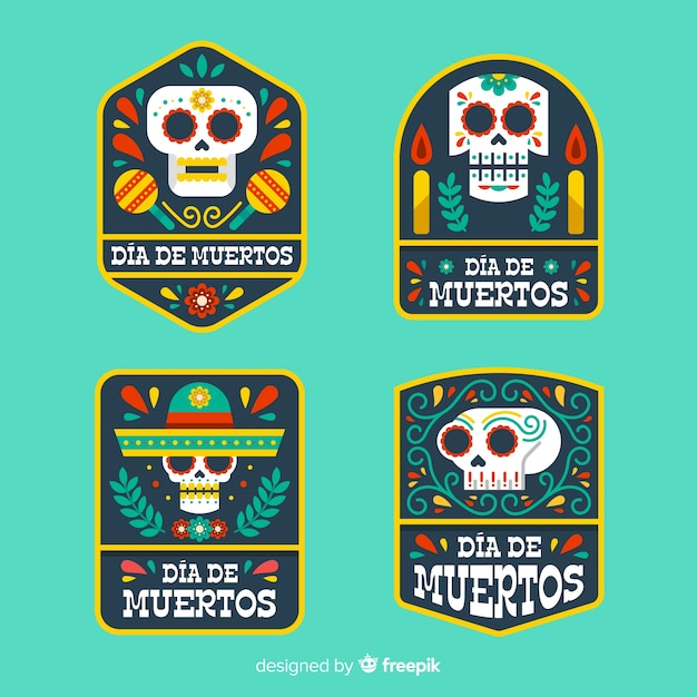 Free Vector geometric flat dia de muertos label collection