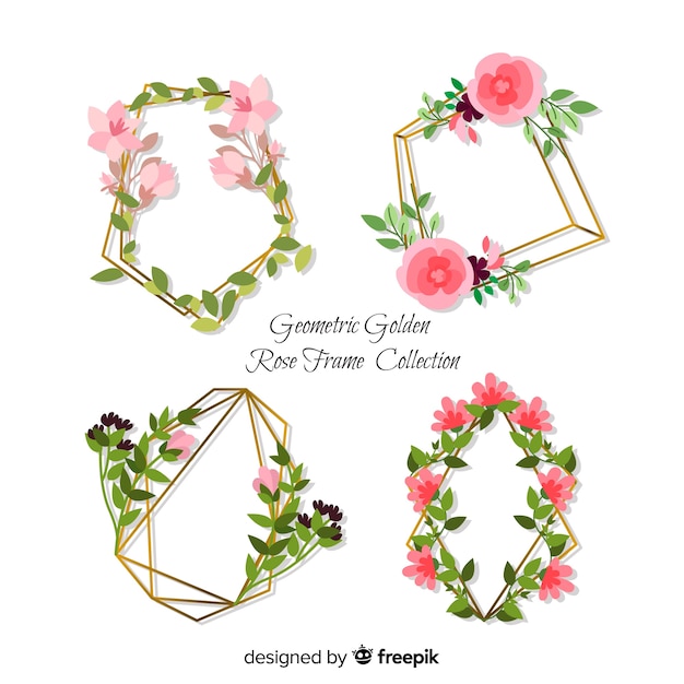 Free Vector geometric golden rose frame collection