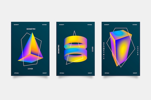 Geometric gradient shapes covers on dark background