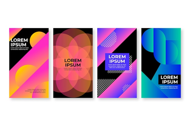 Geometric gradient shapes covers on dark background