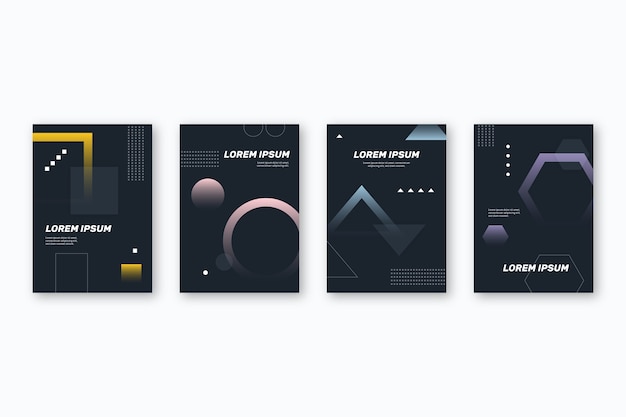 Geometric gradient shapes covers on dark background