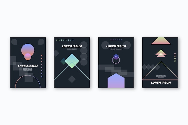 Geometric gradient shapes covers on dark background