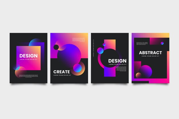 Geometric gradient shapes covers on dark background