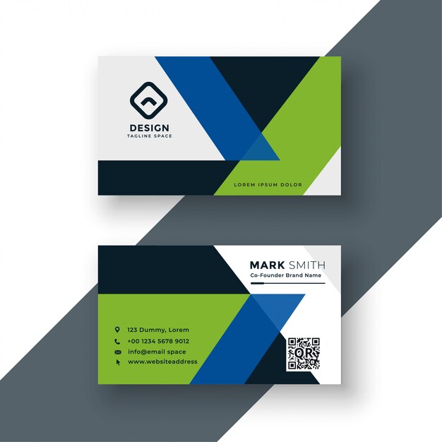 Geometric green and blue business card design