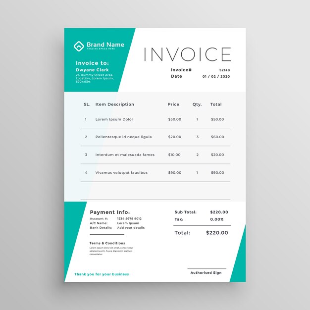 Geometric invoice template design inminimal style