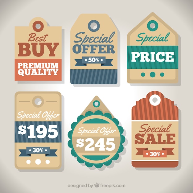 Free Vector geometric labels with special offers in vintage style