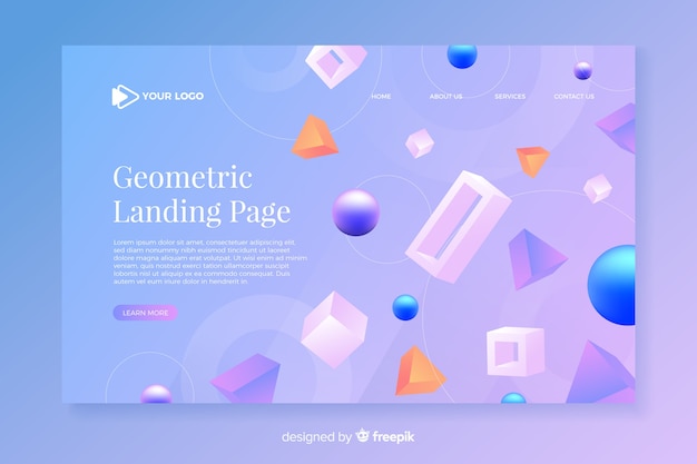 Geometric landing page with 3d models