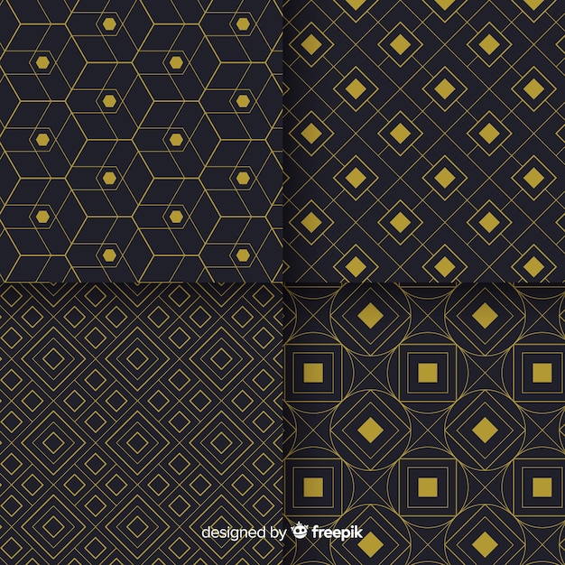 Geometric luxury black and golden pattern collection