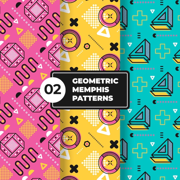 Free vector geometric memphis pattern collection