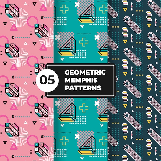 Free vector geometric memphis pattern collection