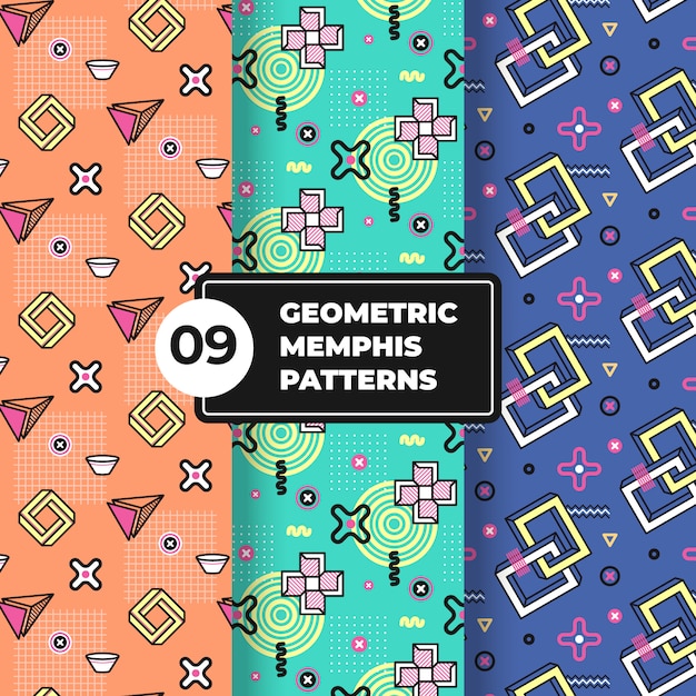 Geometric memphis pattern collection