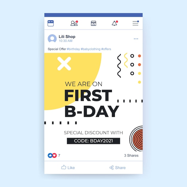 Geometric minimalist birthday social media post