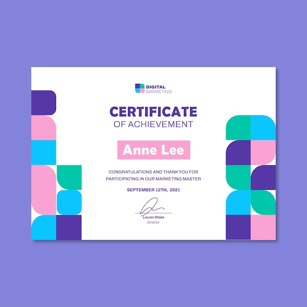 Geometric modern achievement certificate template