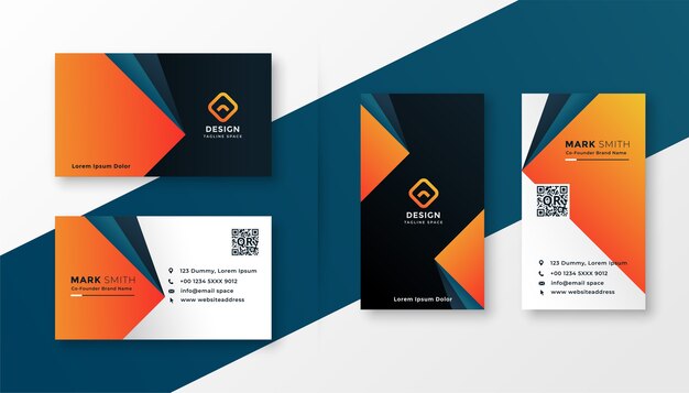 Geometric modern business card design in orange theme