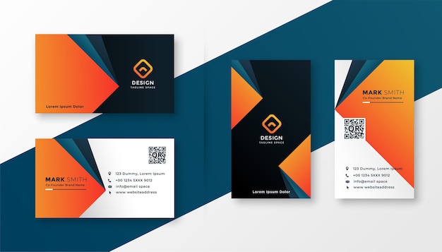 Geometric modern business card design in orange theme