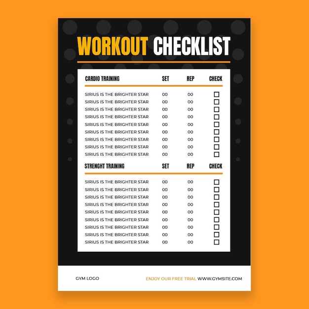 Geometric modern total body gym workout routine checklist