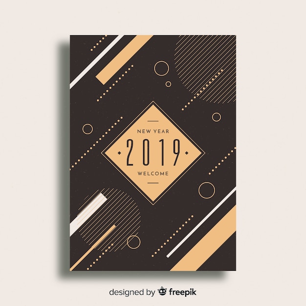 Free Vector geometric new year 2019 party flyer