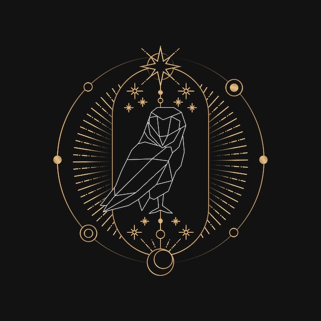 Free Vector geometric owl astrological tarot card