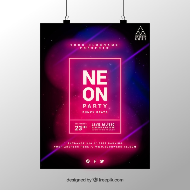 Free Vector geometric party poster with neon style