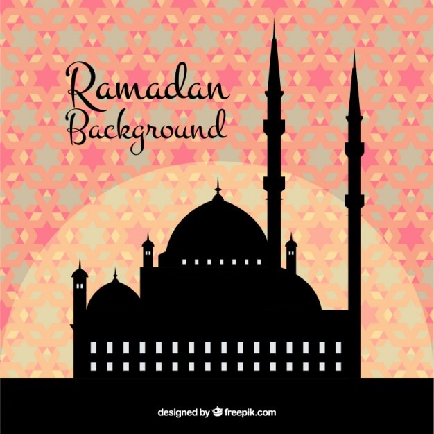 Free vector geometric ramadan background with a black silhouette