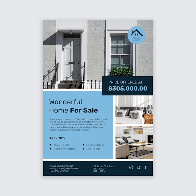 Free Vector geometric realtor home for sale poster