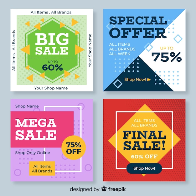 Free Vector geometric sale square banner for social media