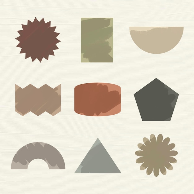 Free vector geometric shape sticker, earth tone color flat clipart set vector