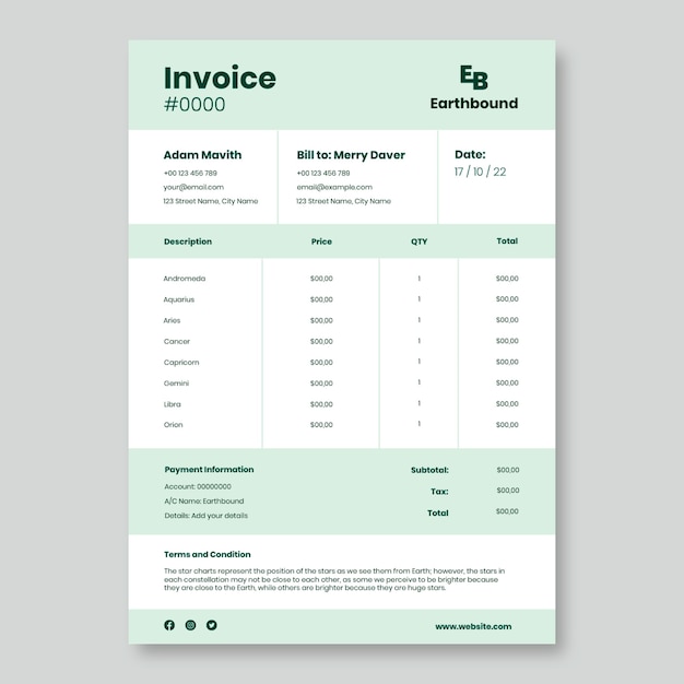 Free Vector geometric simple earthbound landscaping invoice