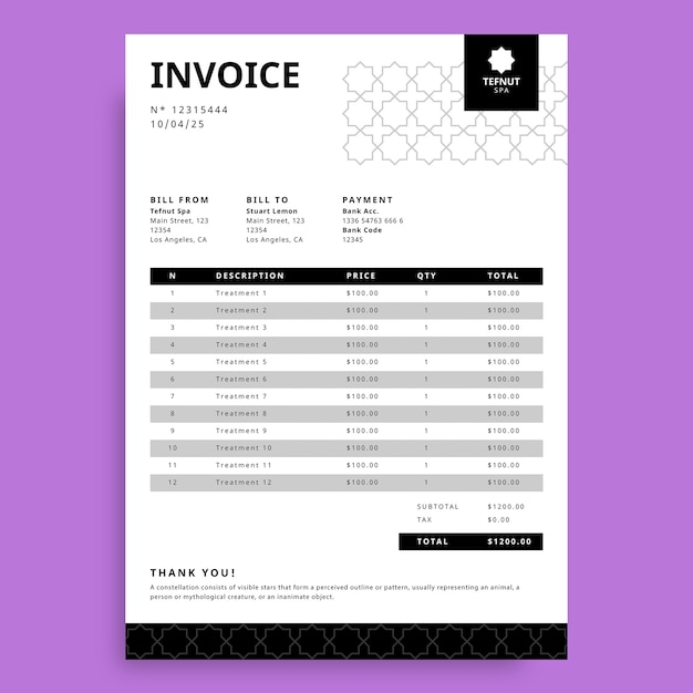 Free Vector geometric tefnut spa invoice